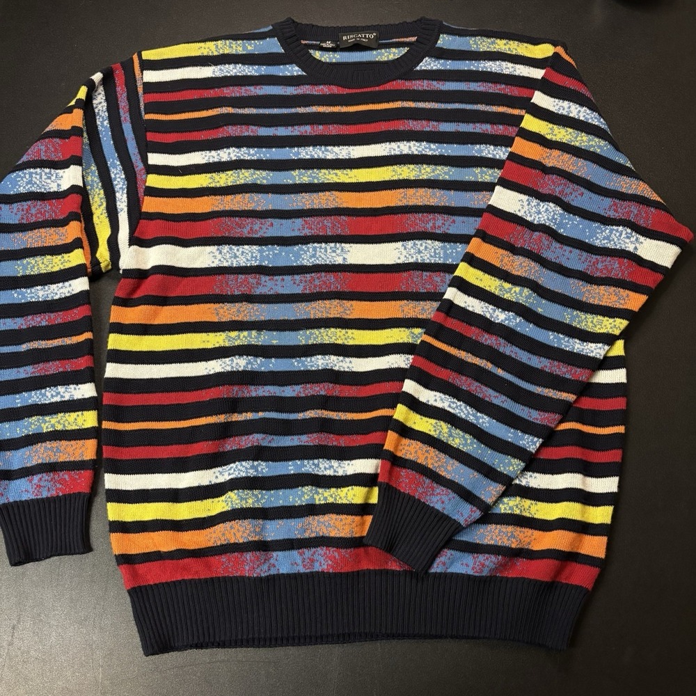 Vintage Riscatto Multicolor Knit Sweater Made In‎ Italy Size M Cotton AndAcrylic